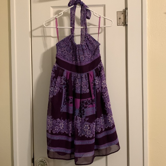 Fire Los Angeles Sundress in Purple, Pink & Maroon, Tie Neckline, Stretch Back - Picture 6 of 8